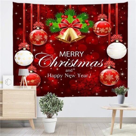 Christmas Tapestry Wall Hanging Xmas Bell Colored Lights...